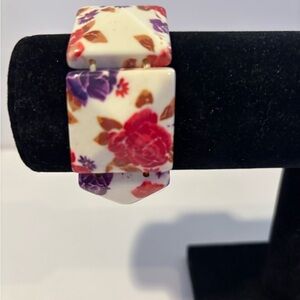 Floral Multicolor Bracelet Chunky Bright Whimsical Large Square Acrylic Beads